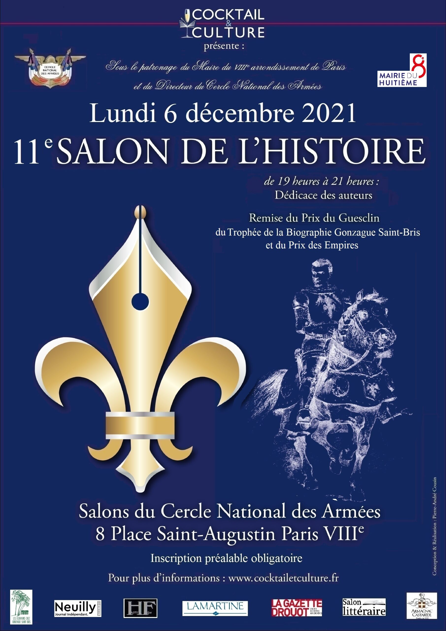 11e Salon de l'Histoire lundi 6 décembre 2021 de 19h à 21h au Cercle National des Armées