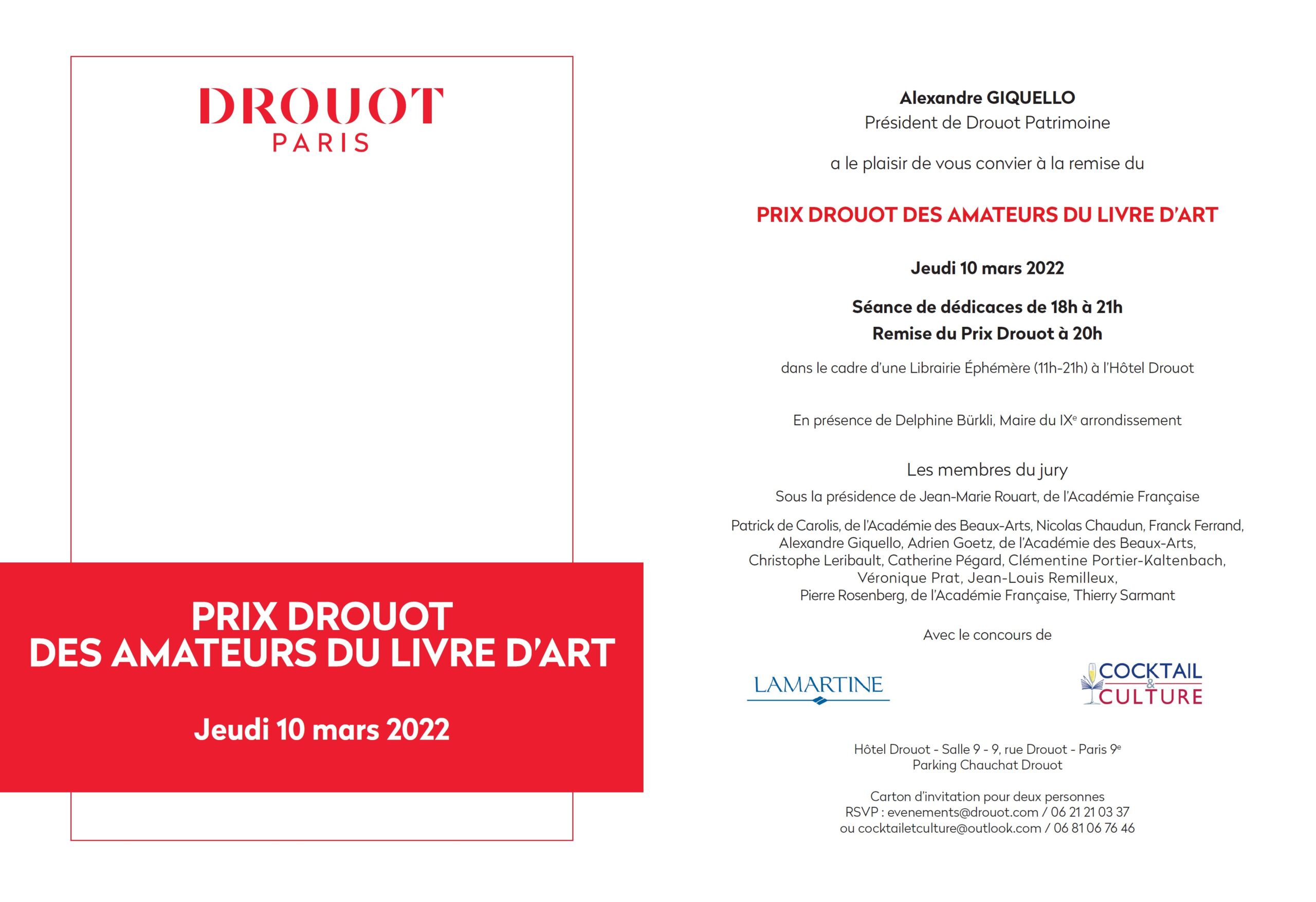 Prix Drouot des Amateurs du Livre d’Art et Librairie Ephémère le jeudi 10 mars 2022 de 18h à 21h à l’Hôtel Drouot