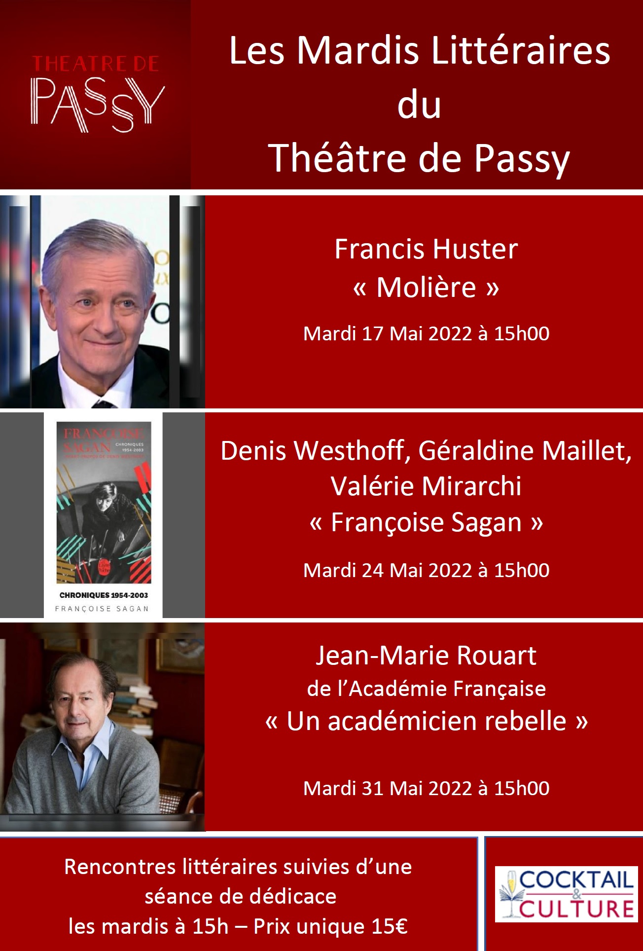Les Mardis Littéraires du Théâtre de Passy – 17, 24, 31 mai 2022