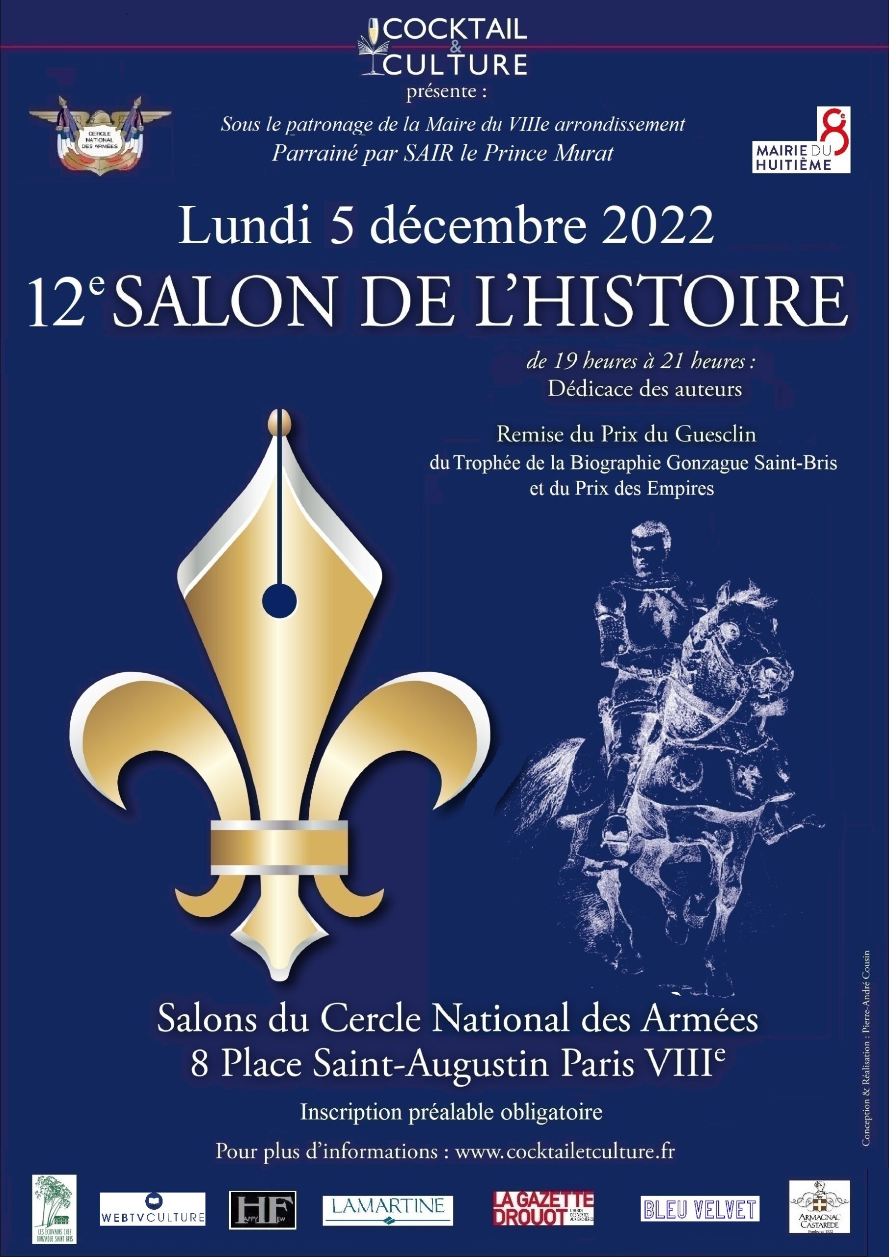 12e Salon de l'Histoire lundi 5 décembre 2022 de 19h à 21h au Cercle National des Armées