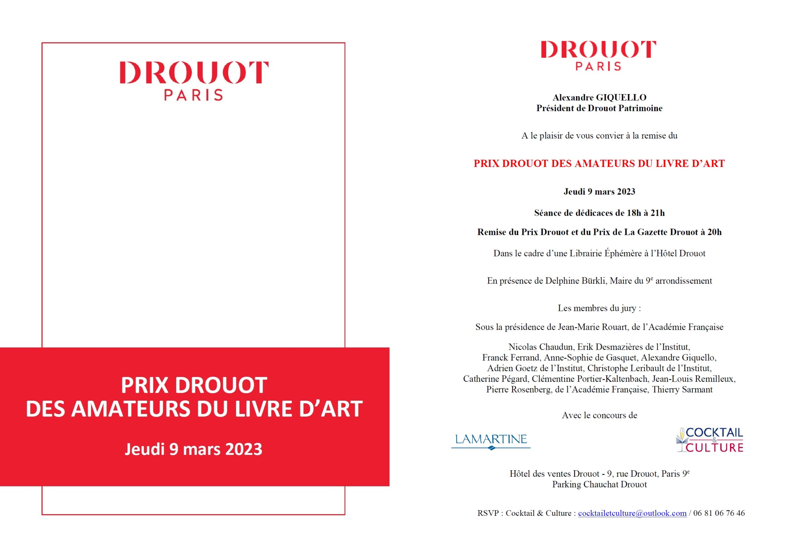 Prix Drouot des Amateurs du Livre d’Art et Librairie Ephémère le jeudi 9 mars 2023 de 18h à 21h à l’Hôtel Drouot