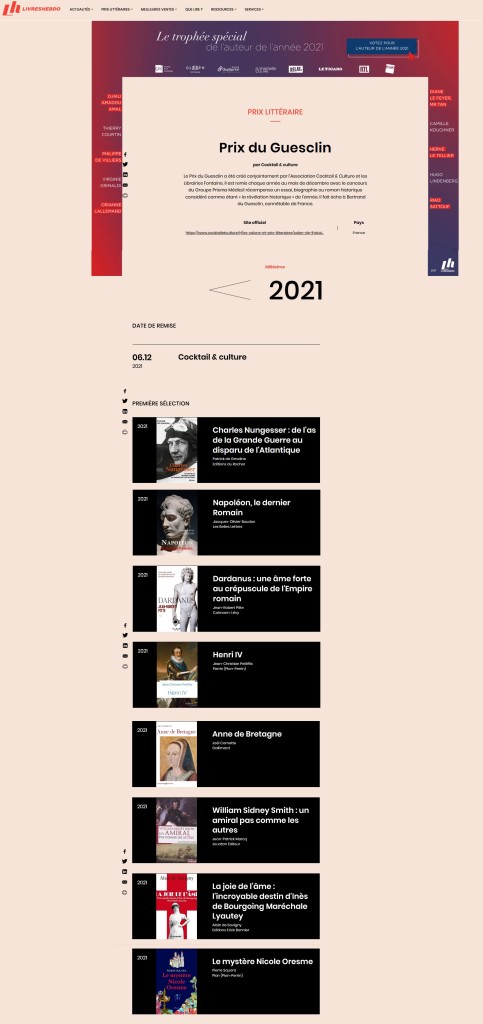 Livres Hebdo 3 novembre 2021 (Prix du Guesclin)